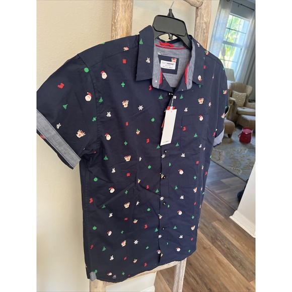 EIGHTH AVENUE MENS SHORT SLEEVE BUTTON FRONT CHRISTMAS THEMED SHIRT SM Slim Fit - Picture 12 of 12